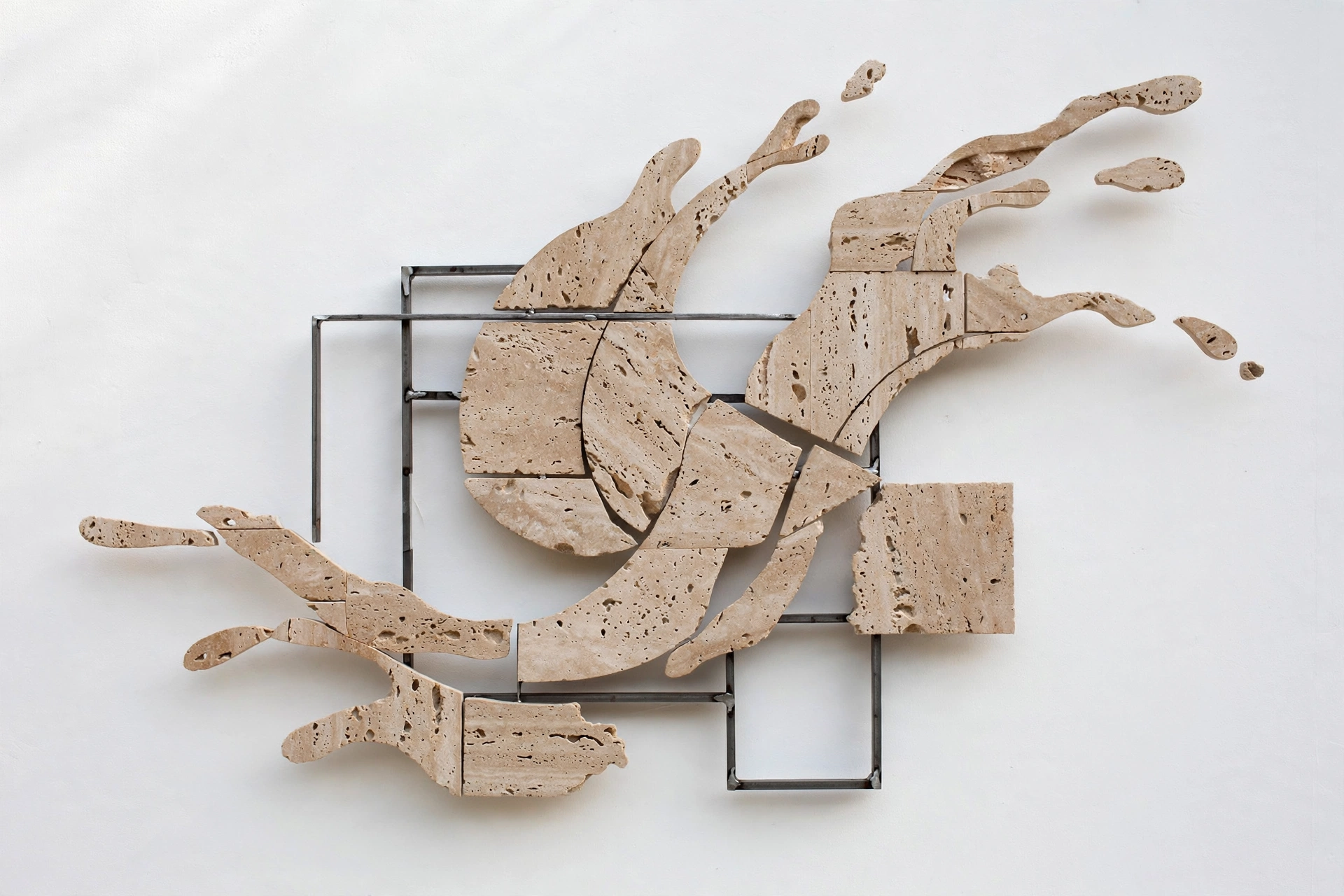 Tide Mark — David Kaufman's travertine and steel splash sculpture.