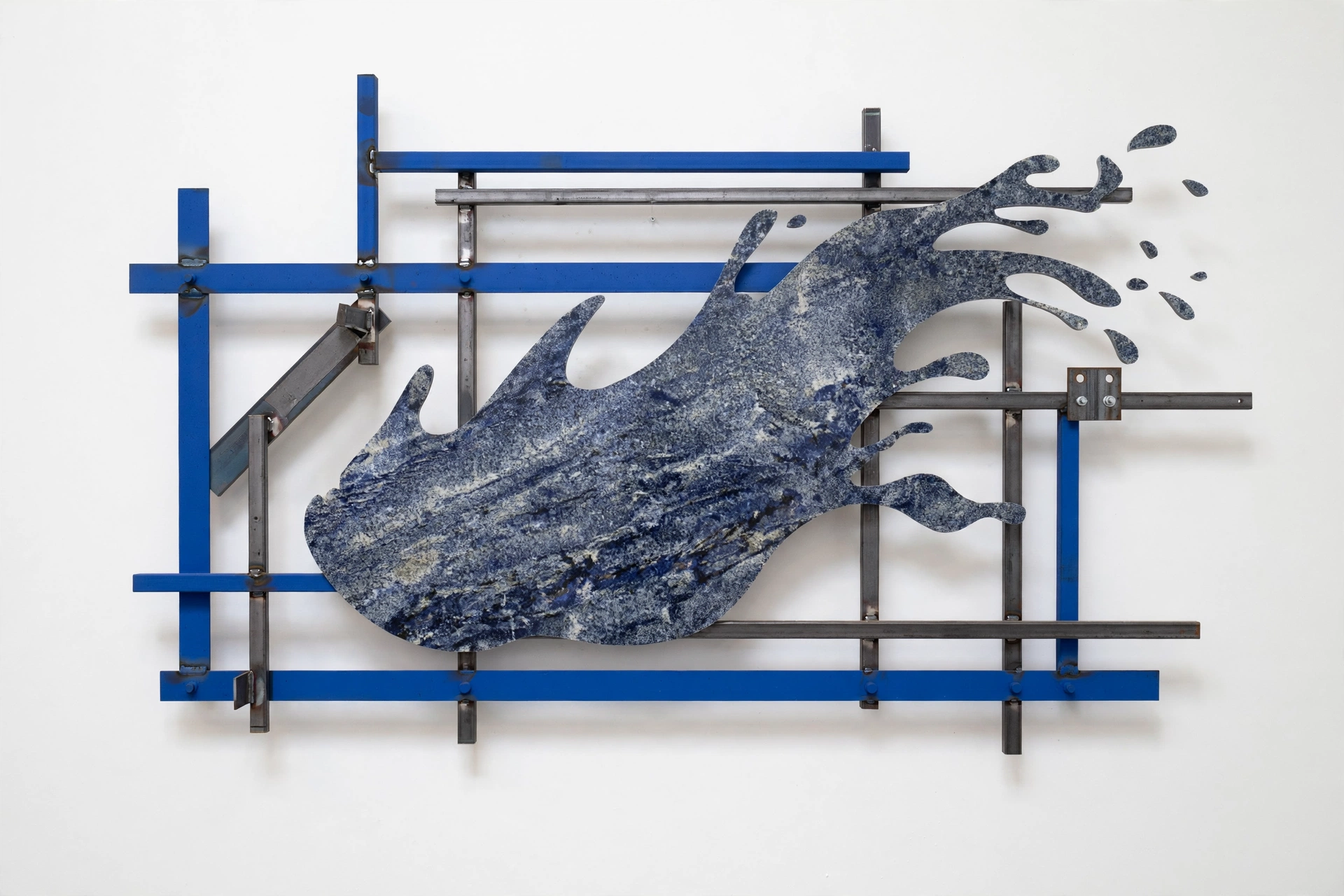 Deep Current — David Kaufman's blue stone and steel splash sculpture.